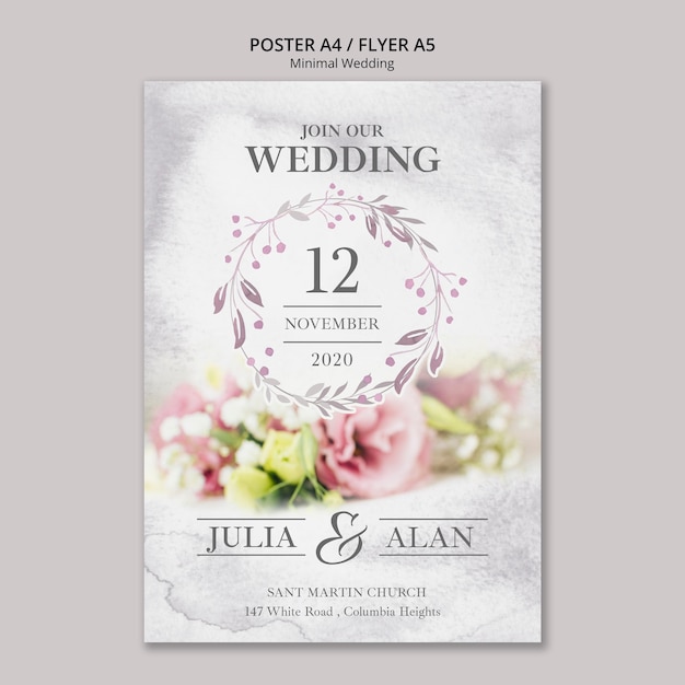 Floral minimal wedding poster template