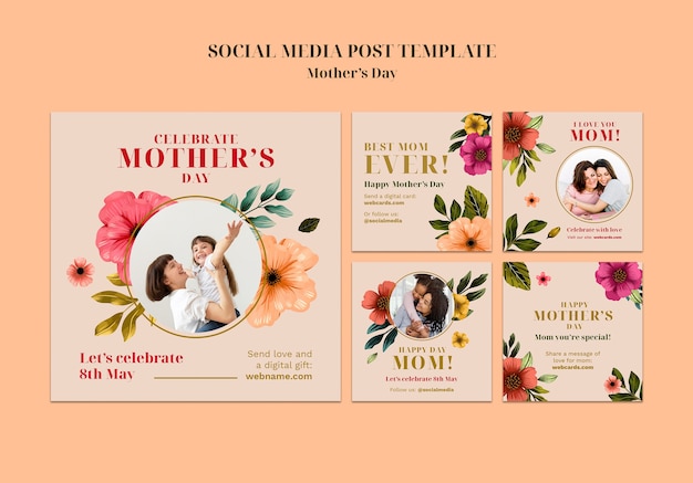 Free PSD floral mother's day celebration social media posts