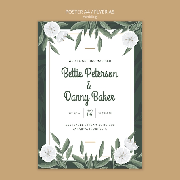 Floral poster template for wedding