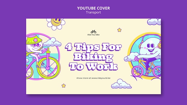 Free PSD floral riding bicycle youtube cover template