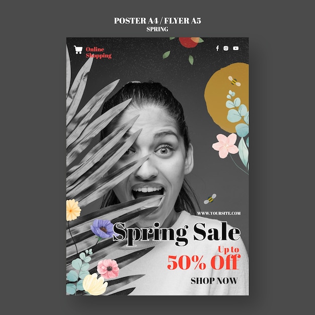 Free PSD floral spring sale template design