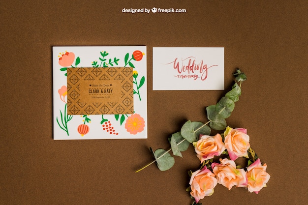 Free PSD floral stationery wedding mockup