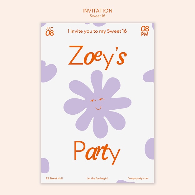 Free PSD floral sweet 16 invitation template