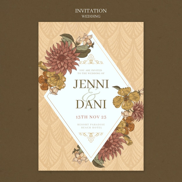 Free PSD floral wedding celebration invitation template