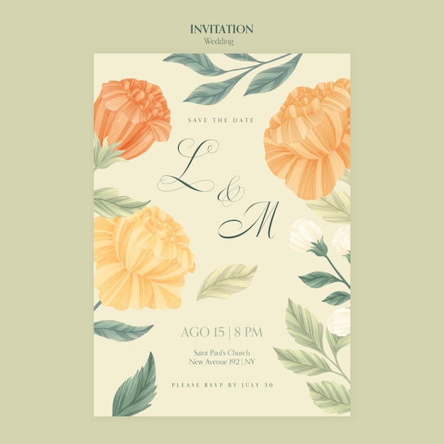 Free PSD floral wedding celebration invitation template