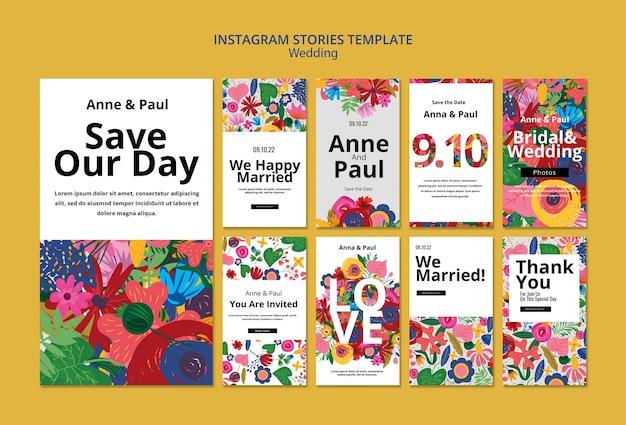 Free PSD floral wedding instagram stories template design