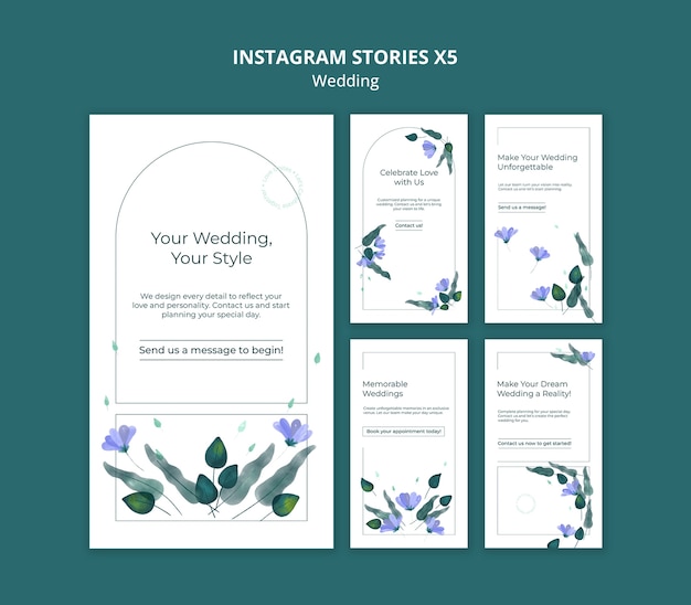 Free PSD floral wedding instagram stories template set