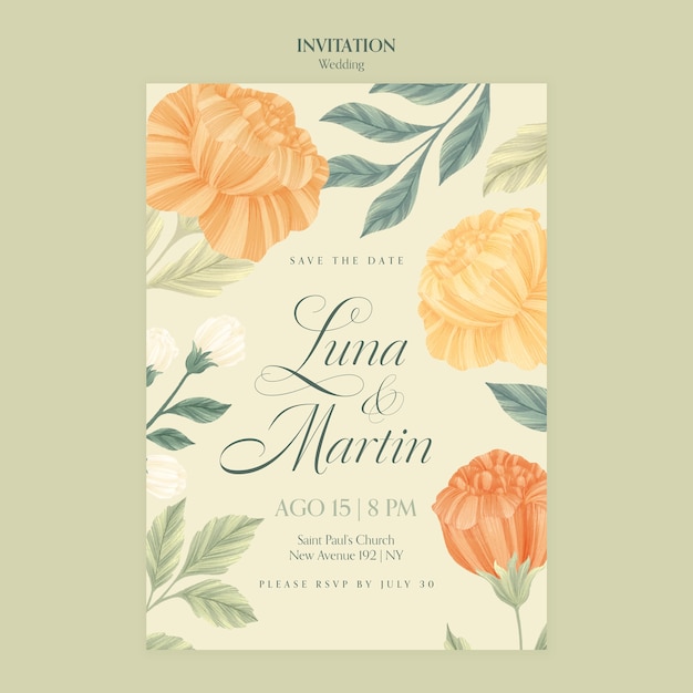 Free PSD floral wedding invitation template