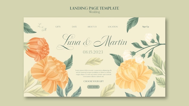 Free PSD floral wedding landing page template