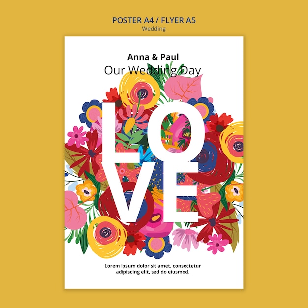 Floral wedding poster template design