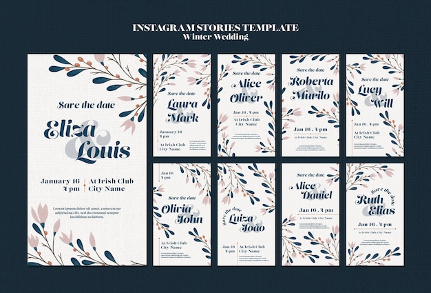 Free PSD floral winter wedding instagram stories collection