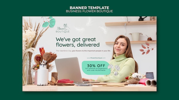 Free PSD flower boutique banner template with offer