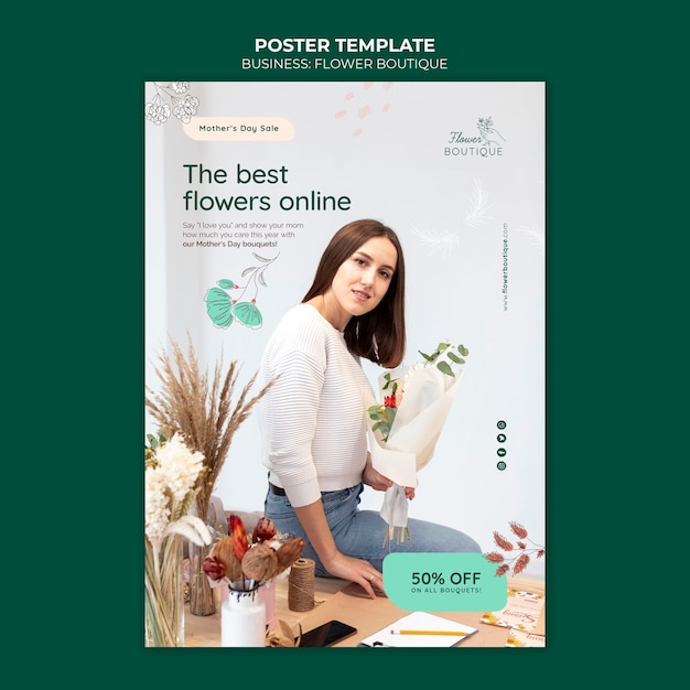 Flower boutique business poster template