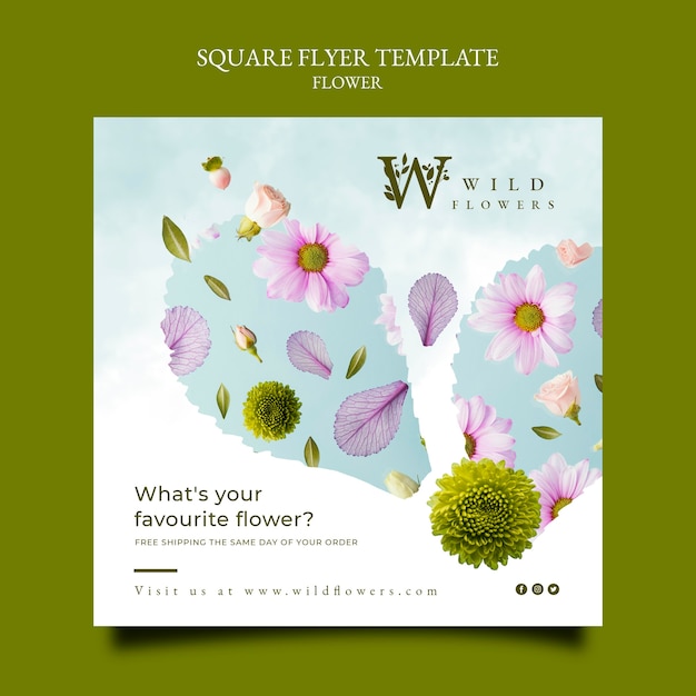 Free PSD flower store squared flyer