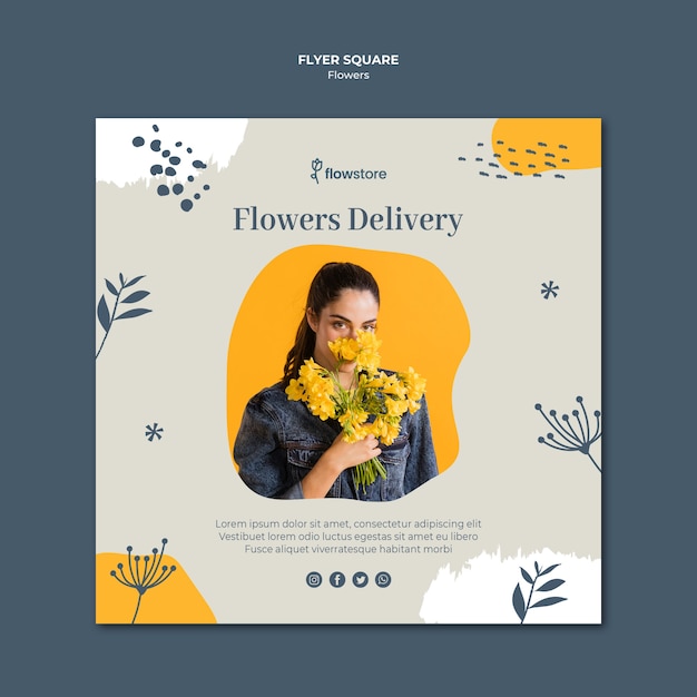 Free PSD flowers delivery business square flyer template