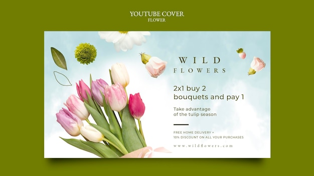 Free PSD flowershop youtube cover template