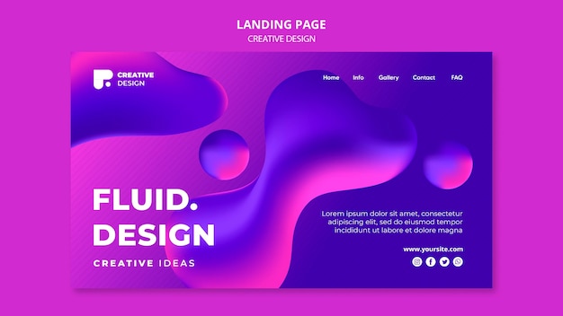 Free PSD fluid design landing page template