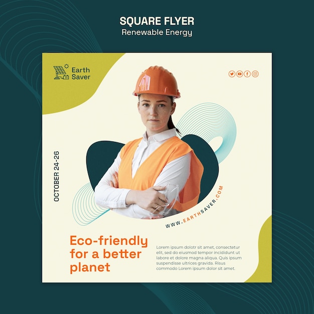 Free PSD fluid shapes renewable energy square flyer