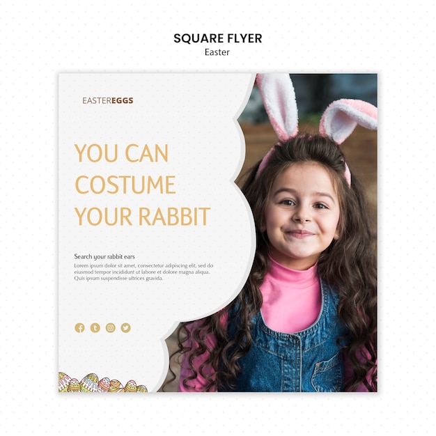 Free PSD flyer template for easter with child wearing bunny ears