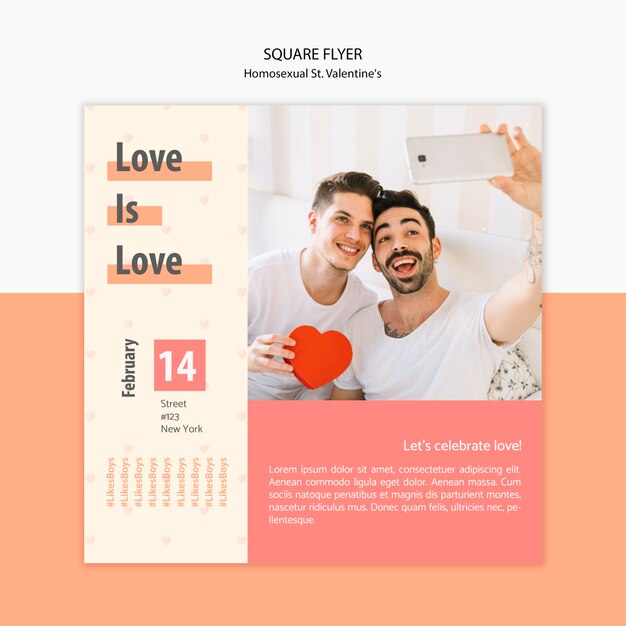 Flyer template for homosexual st. valentine's with photo