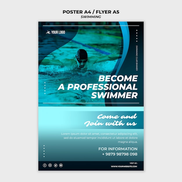 Free PSD flyer template for swimming lessons