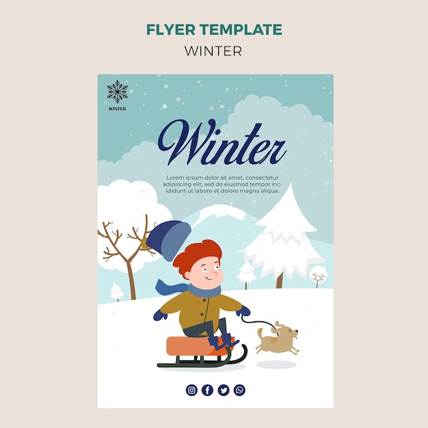 Free PSD flyer template for winter with kid and dog