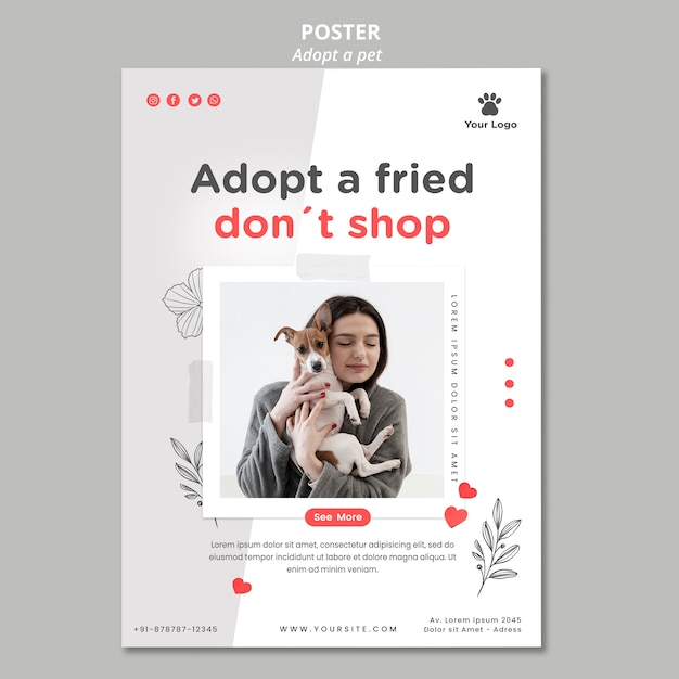 Flyer template with adopt pet theme