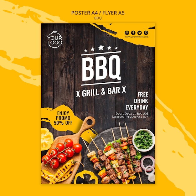 Free PSD flyer template with bbq concept