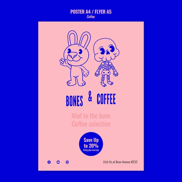 Free PSD flyer template with skeleton and bunny