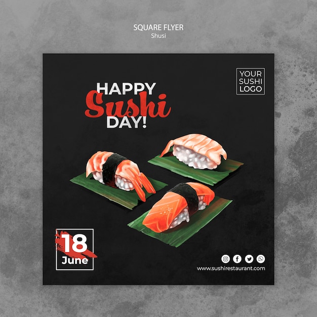 Free PSD flyer template with sushi day concept