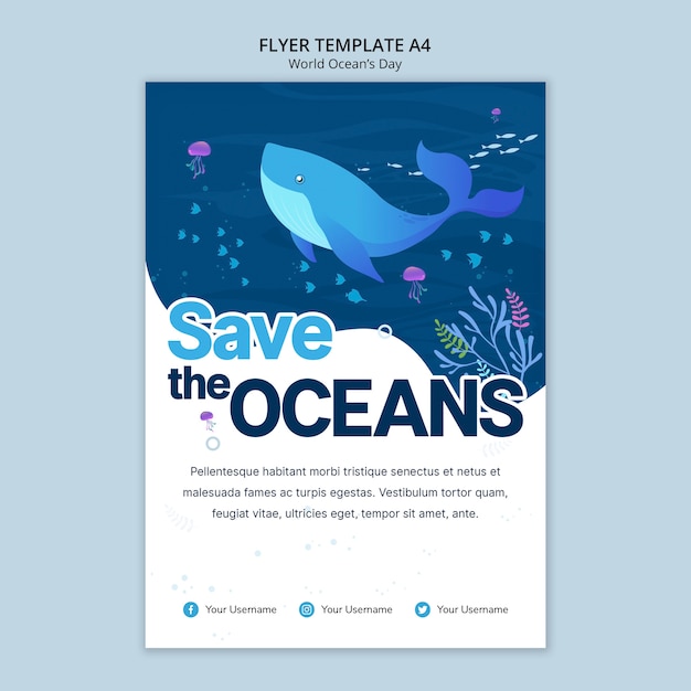 Flyer template with world ocean day