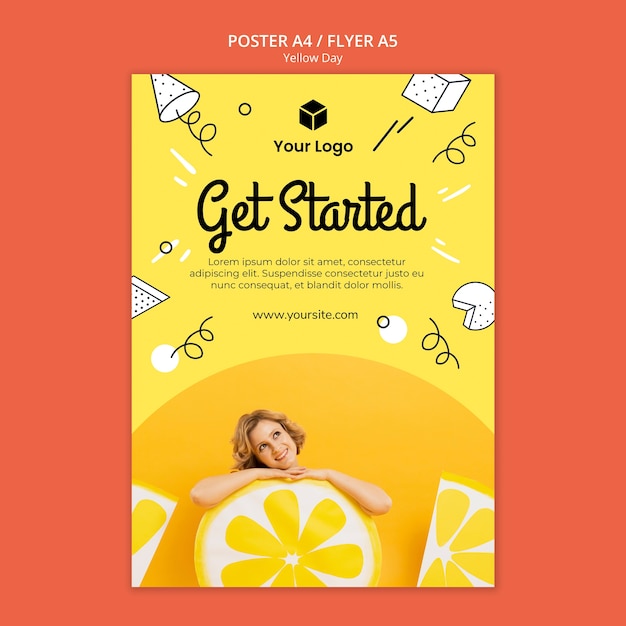 Free PSD flyer with yellow day concept