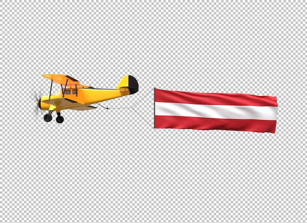 Free PSD flying airplane with austria flag on transparent