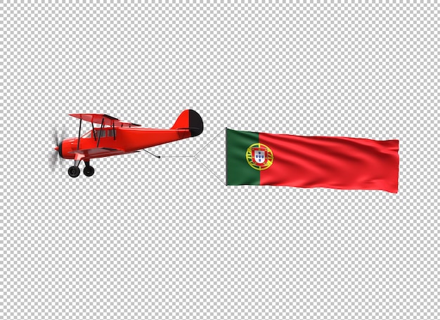 Free PSD flying airplane with portugal flag on a transparent background