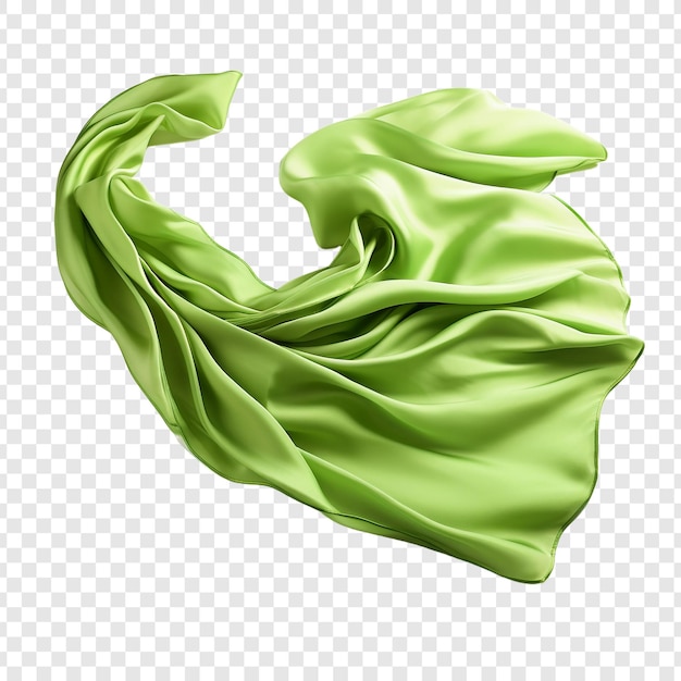 Free PSD flying green silk fabric isolated on transparent background