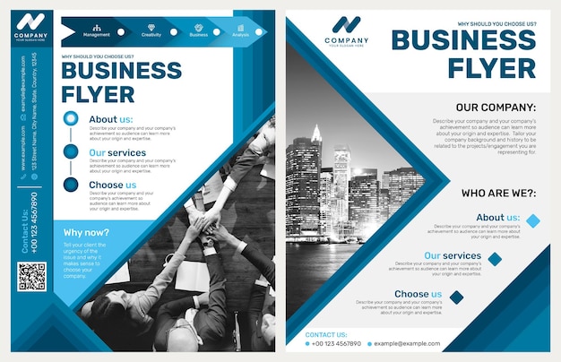 Foldable business flyer template psd in blue modern design