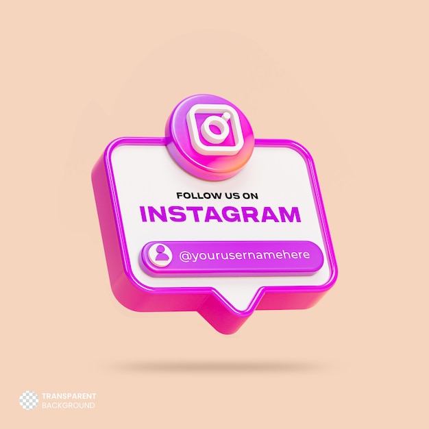 Follow us on instagram social media 3d render banner