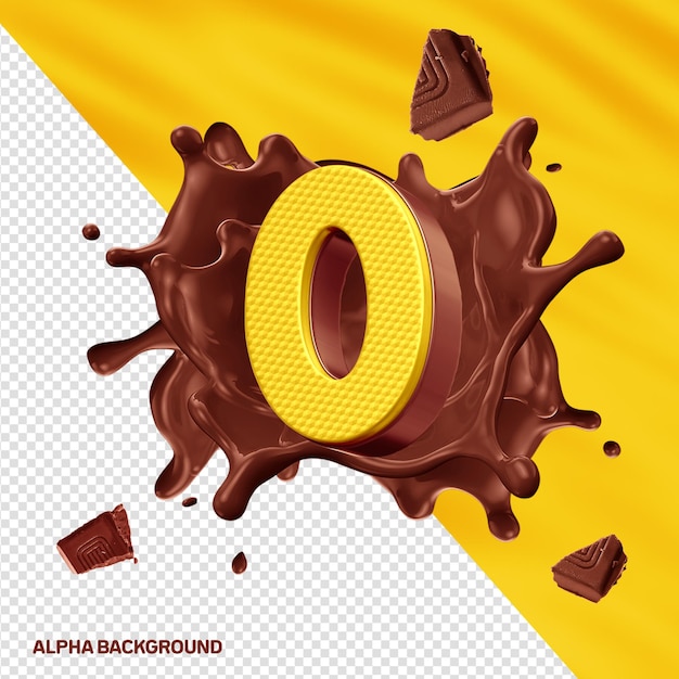 Free PSD font hore alphabet 3d number 0 yellow with chocolate