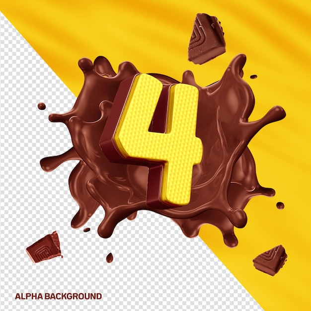 Free PSD font hore alphabet 3d number 4 yellow with chocolate