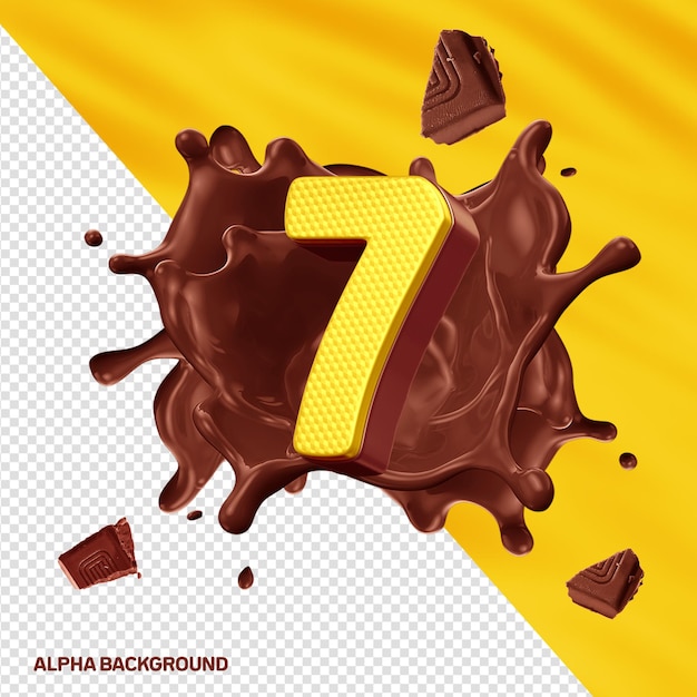 Free PSD font hore alphabet 3d number 7 yellow with chocolate