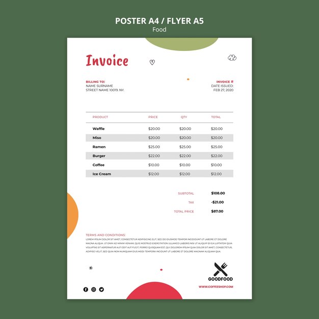 Food invoice poster template