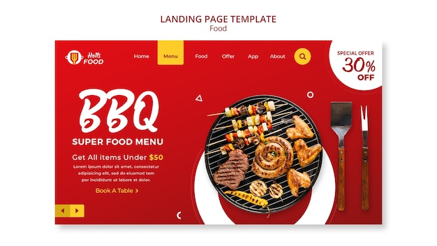 Food landing page design template