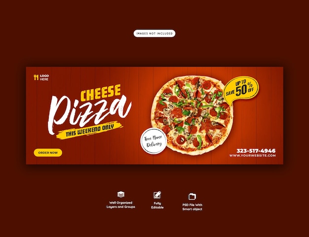 Food menu and cheese pizza cover banner template