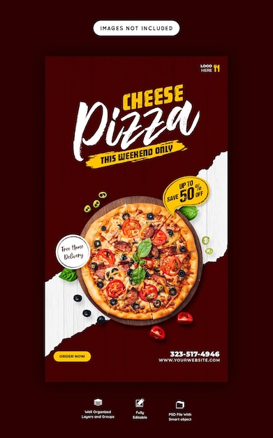 Food menu and cheese pizza story template