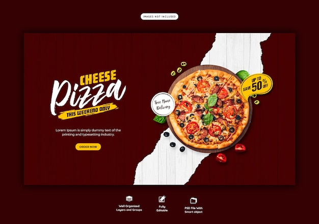 Food menu and cheese pizza web banner template