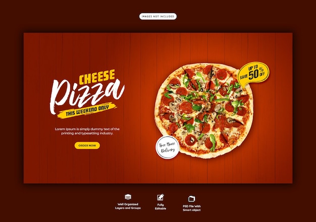 Food menu and cheese pizza web banner template