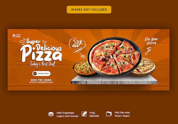 Food menu and delicious pizza facebook cover banner template