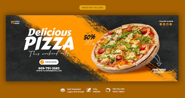 Food menu and delicious pizza Facebook cover banner template