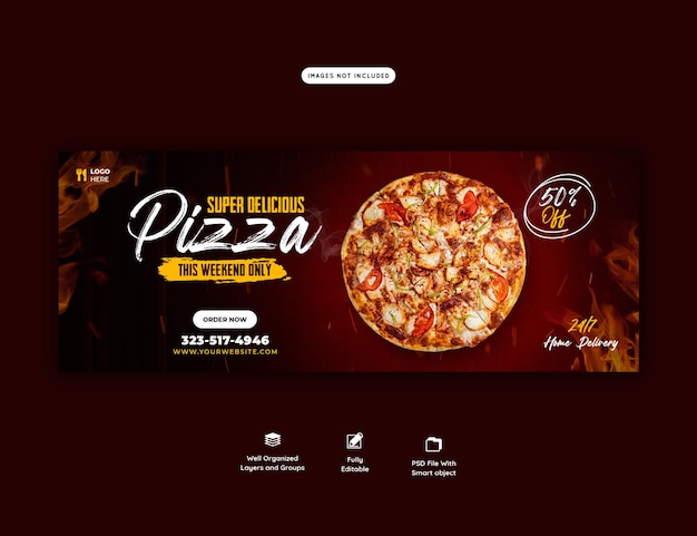 Food menu and delicious pizza facebook cover banner template