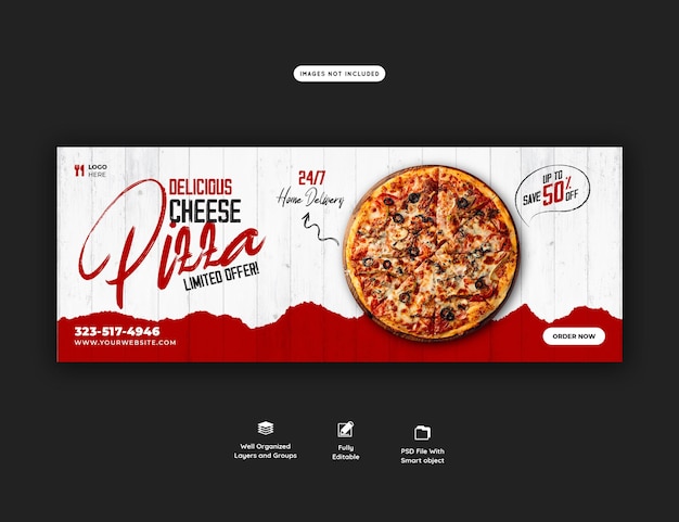 Food menu and delicious pizza facebook cover banner template